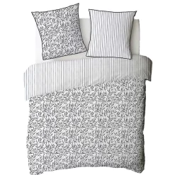 Future Home Parure de lit 2 personnes feuillage et rayures en coton 240x220cm* Parure De Lit