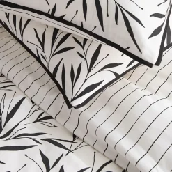 Future Home Parure de lit 2 personnes feuillage et rayures en coton 240x220cm* Parure De Lit