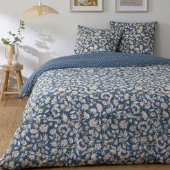 Parure de lit 2 personnes en percale 70 fils imprimé bleu>Future Home