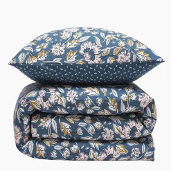 Parure de lit 2 personnes en percale 70 fils imprimé bleu><noscript><img width=