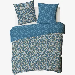 Parure de lit 2 personnes en percale 70 fils imprimé bleu><noscript><img width=