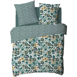 Future Home Parure de lit 2 personnes en coton 57 fils imprimé vert 260x240cm* Parure De Lit