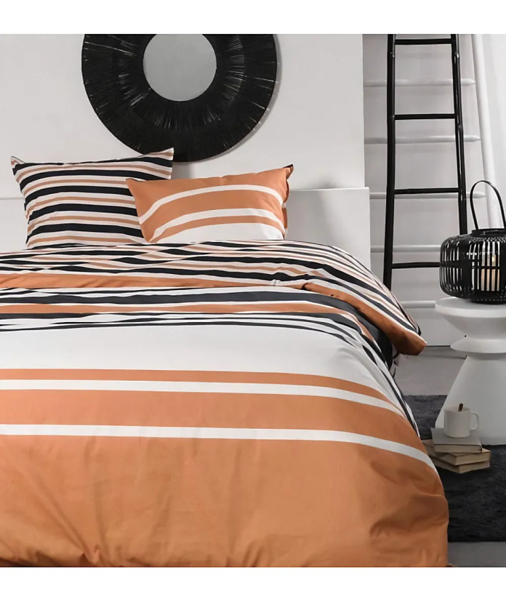 Todays Tools Parure de lit 2 personnes -TODAY - 240x200 cm - 100% Coton - Orange, Noir et Blanc* Parure De Lit