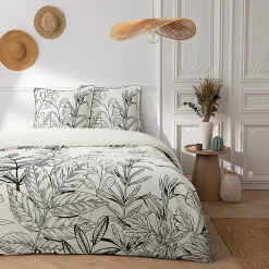 Future Home Parure de lit 2 personnes en satin de coton imprimé végétal 240x220cm* Parure De Lit
