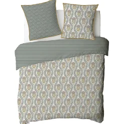 Parure de lit 2 personnes floral charme rayé 260x240cm><noscript><img width=