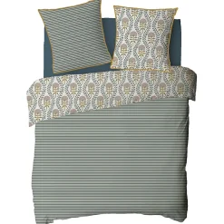 Parure de lit 2 personnes floral charme rayé 260x240cm><noscript><img width=