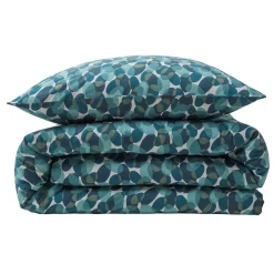 Parure de lit 2 personnes géométrique marine en coton 240x220cm><noscript><img width=
