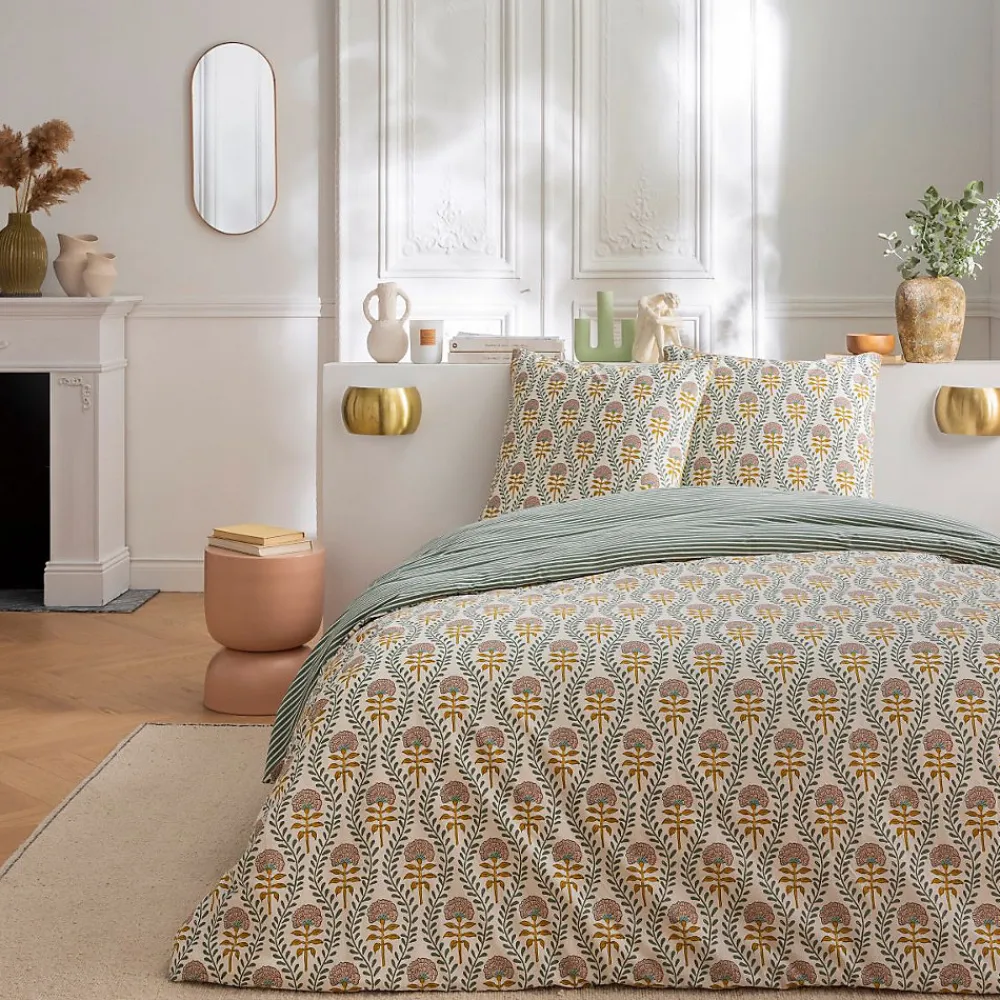 Parure de lit 2 personnes floral charme rayé 240x220cm>Future Home Outlet