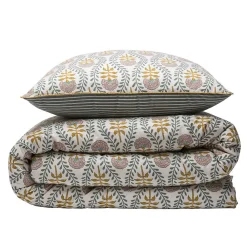Parure de lit 2 personnes floral charme rayé 240x220cm><noscript><img width=
