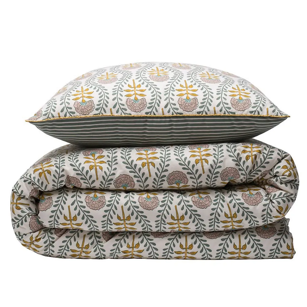 Parure de lit 2 personnes floral charme rayé 240x220cm>Future Home Outlet