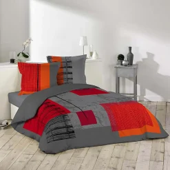 Parure de lit 2 personnes "Quadro" (240x220 cm - Gris anthracite)>Douceur D'Intérieur Discount