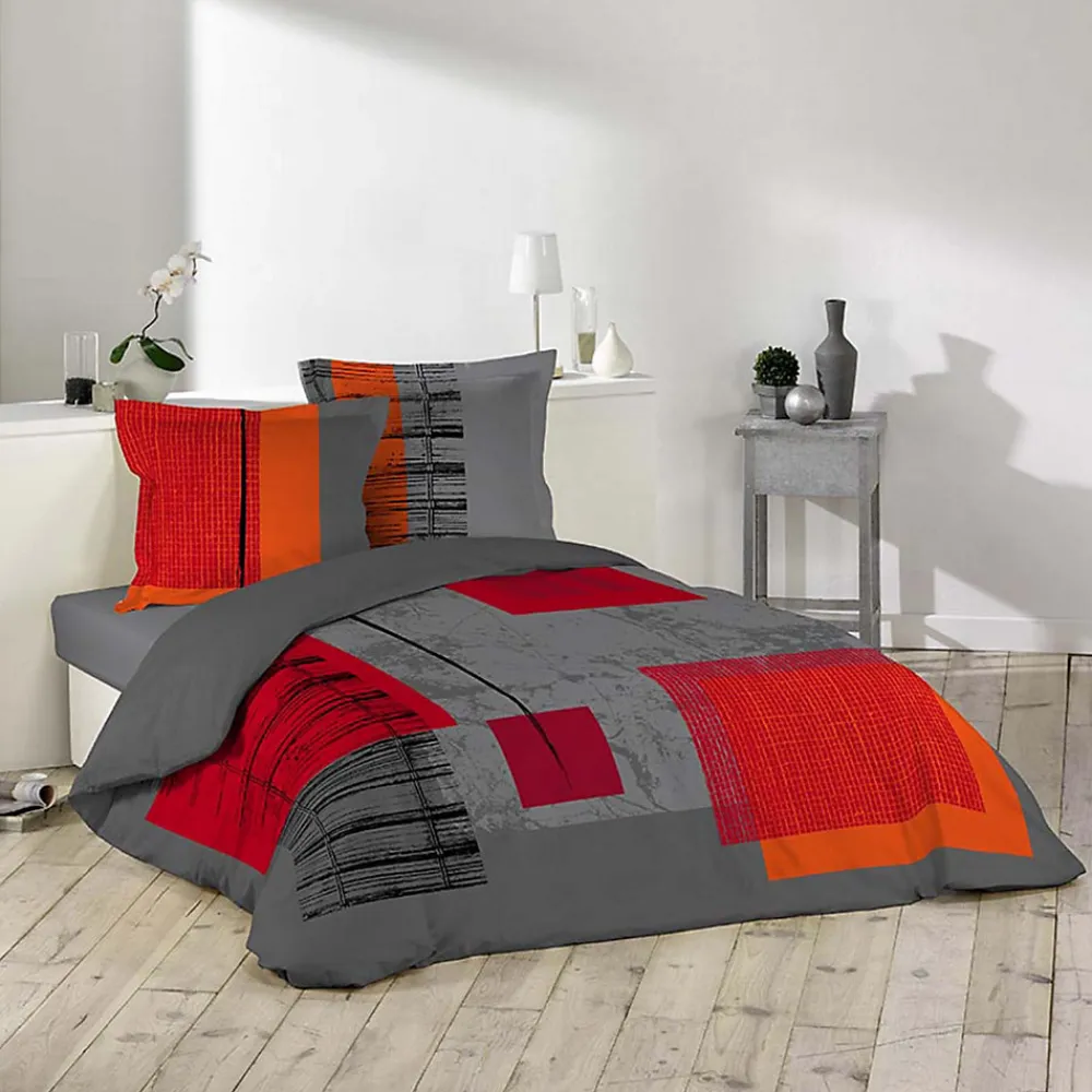 Parure de lit 2 personnes "Quadro" (240x220 cm - Gris anthracite)>Douceur D'Intérieur Discount