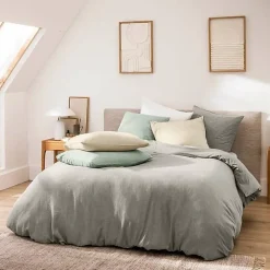 Douceur D'Intérieur Parure de Lit 3 Pièces 100% Coton Fils Teints Meline beige 260 x 240 cm* Parure De Lit