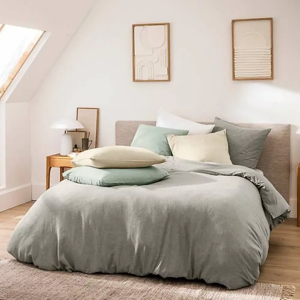 Douceur D'Intérieur Parure de Lit 3 Pièces 100% Coton Fils Teints Meline beige 260 x 240 cm* Parure De Lit