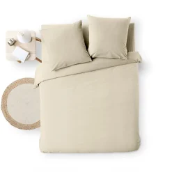 Parure de Lit 3 Pièces 100% Coton Fils Teints Meline beige 240 x 220 cm><noscript><img width=