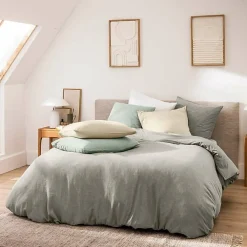 Parure de Lit 3 Pièces 100% Coton Fils Teints Meline beige 240 x 220 cm><noscript><img width=