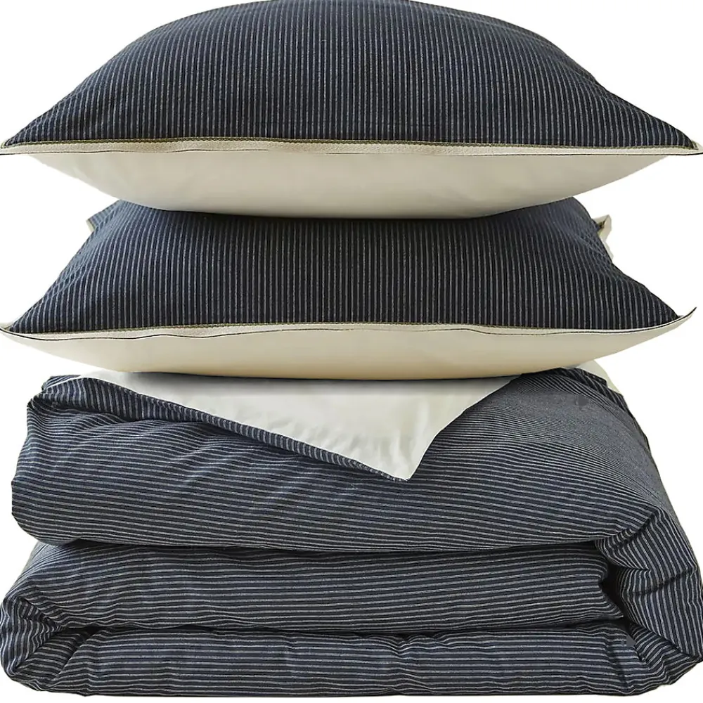 Parure de lit 3 pièces : housse 260x240 cm et taies 50x70 cm coton BRIXTON à rayures noires>Linnea Hot