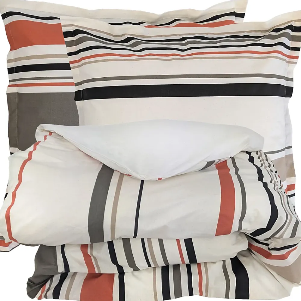 Linnea Parure de lit 3 pièces : housse 300x240 cm et taies 65x65 cm coton HUGO beige/corail* Parure De Lit