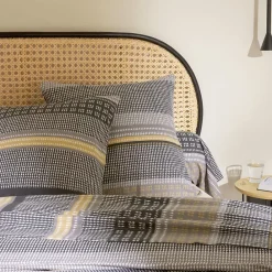 Linnea Parure de lit 2 pièces : housse 140x200 cm taie 65x65 cm 100% flanelle de coton JULES gris/jaune* Parure De Lit