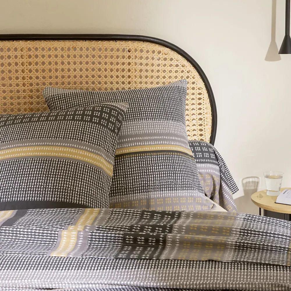 Linnea Parure de lit 2 pièces : housse 140x200 cm taie 65x65 cm 100% flanelle de coton JULES gris/jaune* Parure De Lit