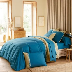 Parure de lit 3 pièces : housse 300x240 cm et taies 50x70 cm en percale de coton LINOA bleu cobalt>Linnea Outlet