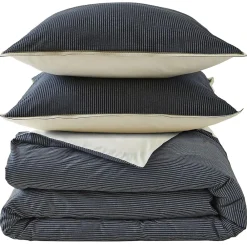Linnea Parure de lit 3 pièces : housse 200x200 cm et taie 65x65 cm coton BRIXTON à rayures noires* Parure De Lit