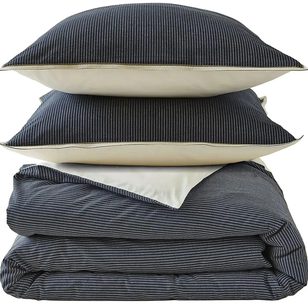 Linnea Parure de lit 3 pièces : housse 200x200 cm et taie 65x65 cm coton BRIXTON à rayures noires* Parure De Lit