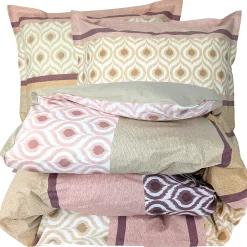 Parure de lit 2 pièces : housse 140x200 cm et taie 65x65 cm coton INOUK rose/beige>Linnea New