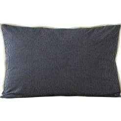 Parure de lit 2 pièces : housse 140x200 cm et taie 50x80 cm coton BRIXTON à rayures noires><noscript><img width=