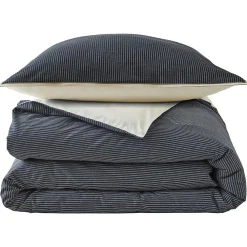 Linnea Parure de lit 2 pièces : housse 140x200 cm et taie 65x65 cm coton BRIXTON à rayures noires* Parure De Lit