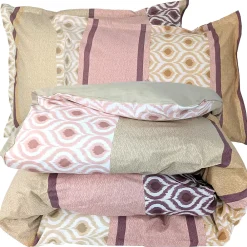 Linnea Parure de lit 3 pièces : housse 260x240 cm et taies 50x70 cm coton INOUK rose/beige* Parure De Lit