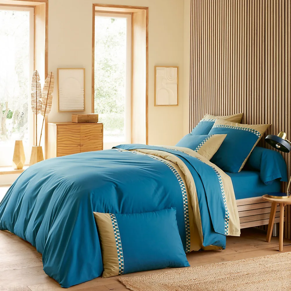 Parure de lit 3 pièces : housse 260x240 cm et taies 50x70 cm en percale de coton LINOA bleu cobalt>Linnea Hot