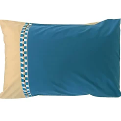 Parure de lit 3 pièces : housse 260x240 cm et taies 50x70 cm en percale de coton LINOA bleu cobalt><noscript><img width=
