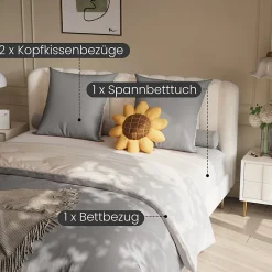 Parure de lit 4 pièces en Polyester, 160 x 200 cm, motif à carreaux esthétique en coton, résistante aux Plis , Gris><noscript><img width=