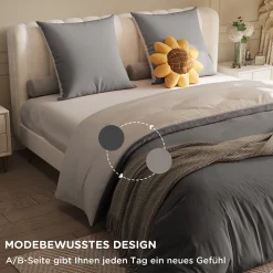 Parure de lit 4 pièces en Polyester, 160 x 200 cm, motif à carreaux esthétique en coton, résistante aux Plis , Gris><noscript><img width=