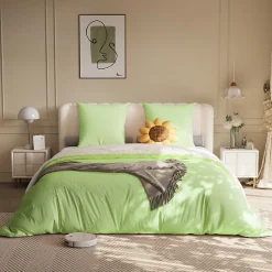Parure de lit 4 pièces en Polyester, 160 x 200 cm, motif à carreaux esthétique en coton, résistante aux Plis, Vert>ProximaX Clearance