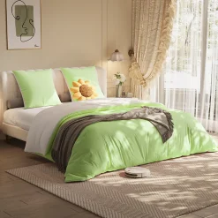 Parure de lit 4 pièces en Polyester, 160 x 200 cm, motif à carreaux esthétique en coton, résistante aux Plis, Vert>ProximaX Clearance