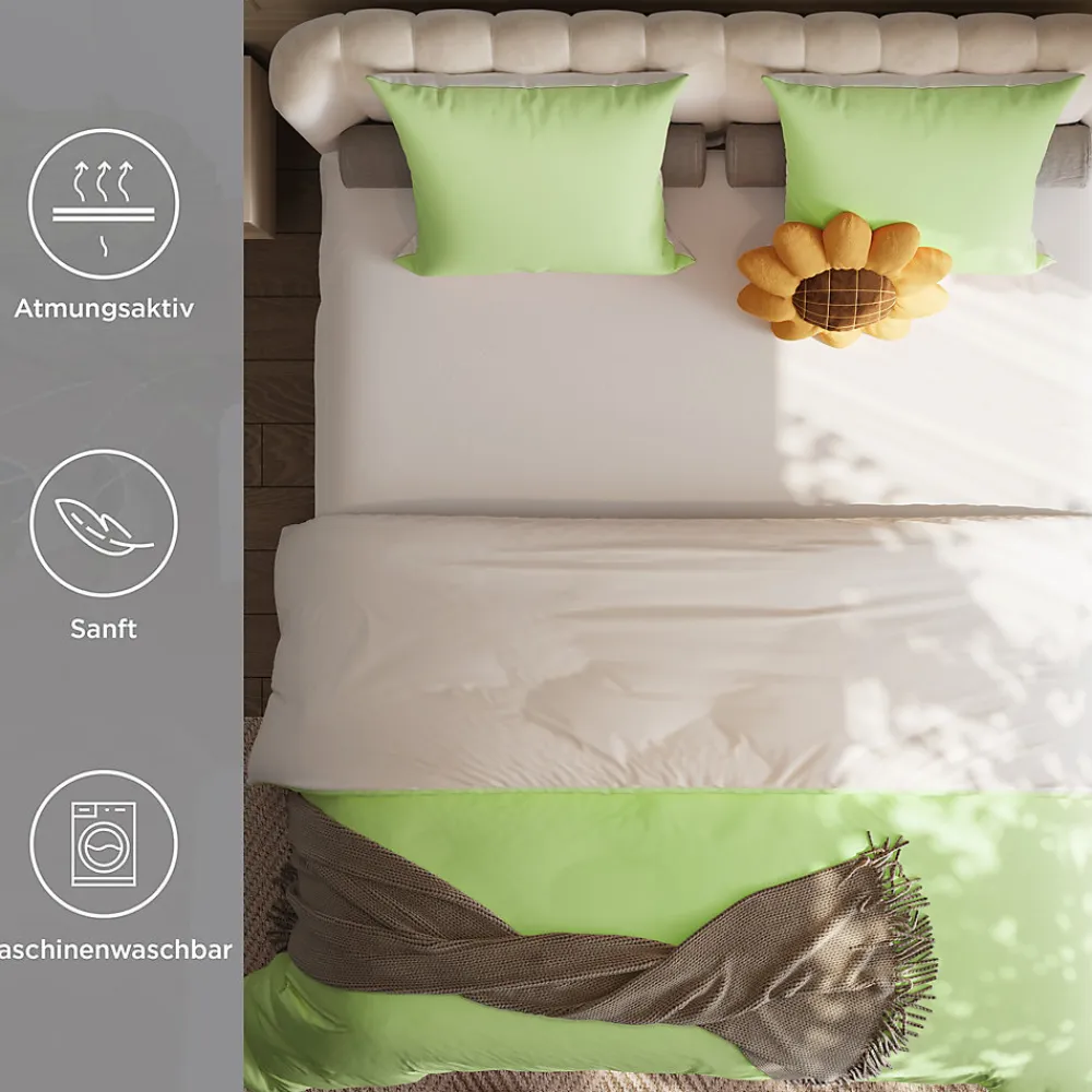 Parure de lit 4 pièces en Polyester, 160 x 200 cm, motif à carreaux esthétique en coton, résistante aux Plis, Vert>ProximaX Clearance