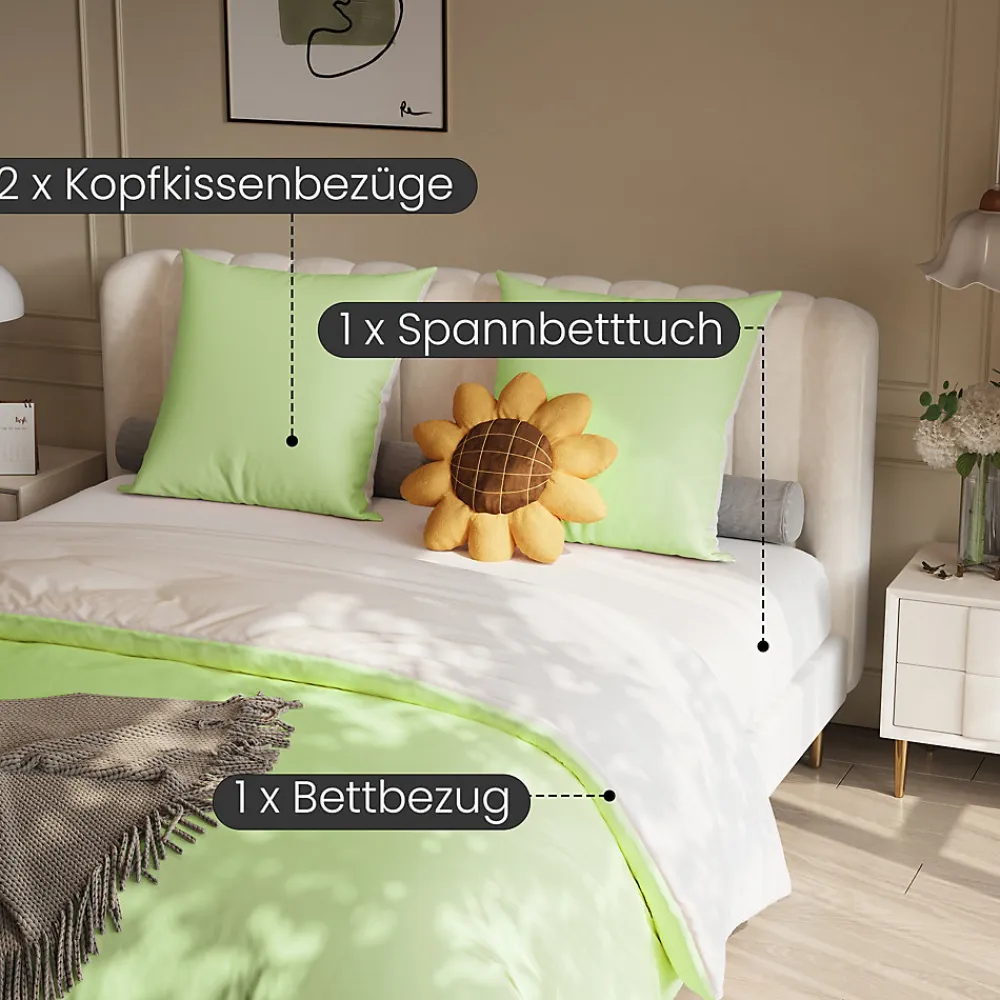 Parure de lit 4 pièces en Polyester, 160 x 200 cm, motif à carreaux esthétique en coton, résistante aux Plis, Vert>ProximaX Clearance