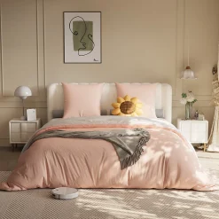 Parure de lit 4 pièces en Polyester, 140 x 200 cm, motif à carreaux esthétique en coton, résistante aux Plis, Rose>ProximaX Outlet