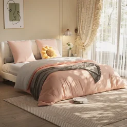 Parure de lit 4 pièces en Polyester, 140 x 200 cm, motif à carreaux esthétique en coton, résistante aux Plis, Rose>ProximaX Outlet