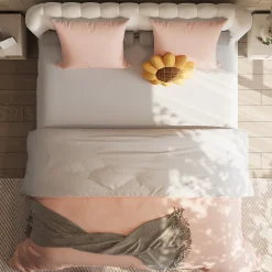 Parure de lit 4 pièces en Polyester, 140 x 200 cm, motif à carreaux esthétique en coton, résistante aux Plis, Rose><noscript><img width=
