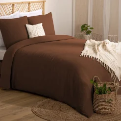 Parure de lit 3 pièces Flora gaze de coton marron 260x240cm - Atmosphera>Atmosphera Créateur D'Intérieur New