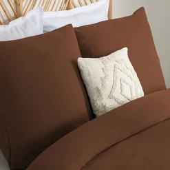 Parure de lit 3 pièces Flora gaze de coton marron 260x240cm - Atmosphera><noscript><img width=