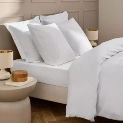 Douceur D'Intérieur Parure de lit 3 pièces LINELLA Blanc- 240 x 220 cm Coton/Polyester lavé jacquard 57 fils* Housse De Couette