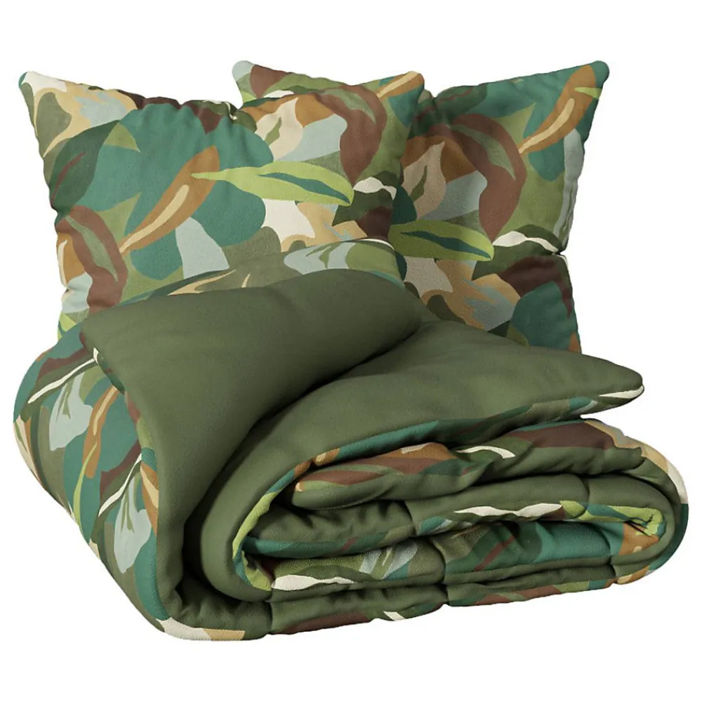 Parure de lit 3 pièces Renata percale de coton vert 240x220cm - Atmosphera>Atmosphera Créateur D'Intérieur Discount