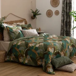 Parure de lit 3 pièces Renata percale de coton vert 240x220cm - Atmosphera>Atmosphera Créateur D'Intérieur Discount