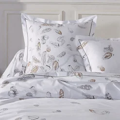 Parure de lit 3 pièces 200x200 cm taies 65x65 cm Percale pur coton PLUMES><noscript><img width=