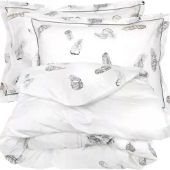 Parure de lit 2 pièces 140x200 cm taie 50x70 cm percale PLUMES>Linnea Online