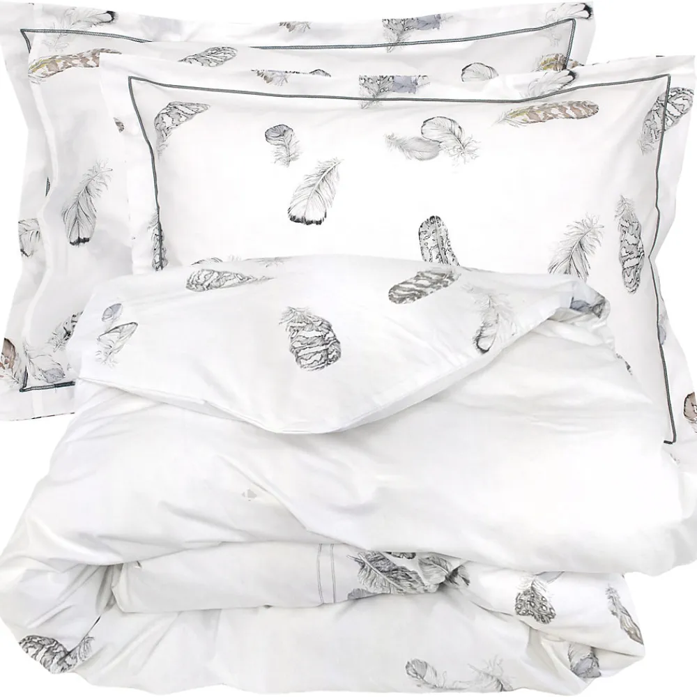 Parure de lit 2 pièces 140x200 cm taie 50x70 cm percale PLUMES>Linnea Online